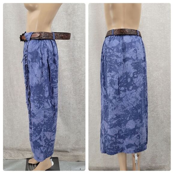 Ozark Mountain Jean Western Maxi Skirt Top Set Blue Fringe Concho Matching Set - Picture 4 of 16
